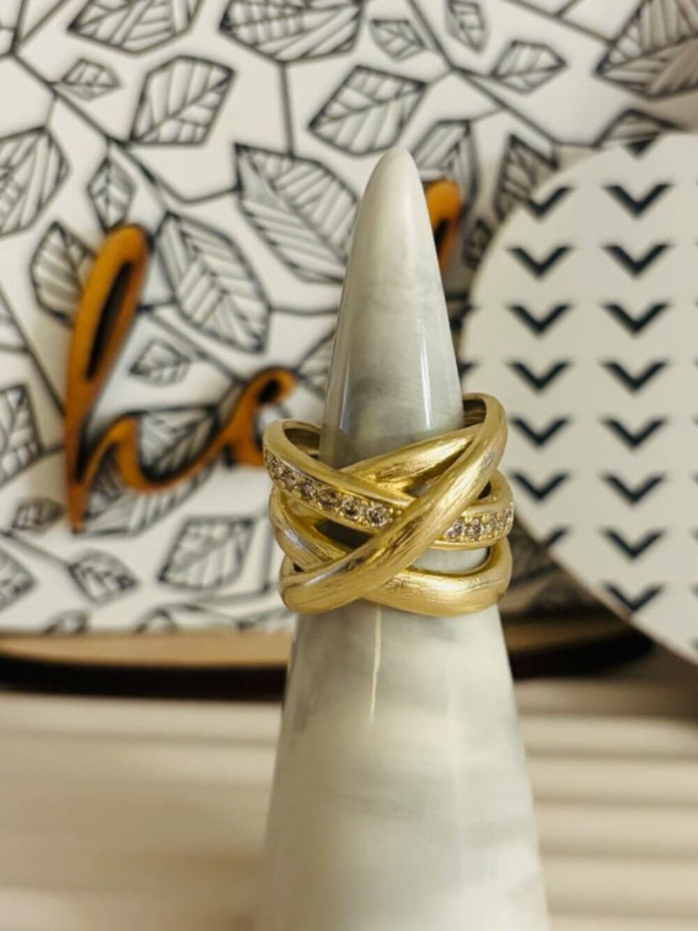 Boutique Matte Gold and CZ Ring - Size 7